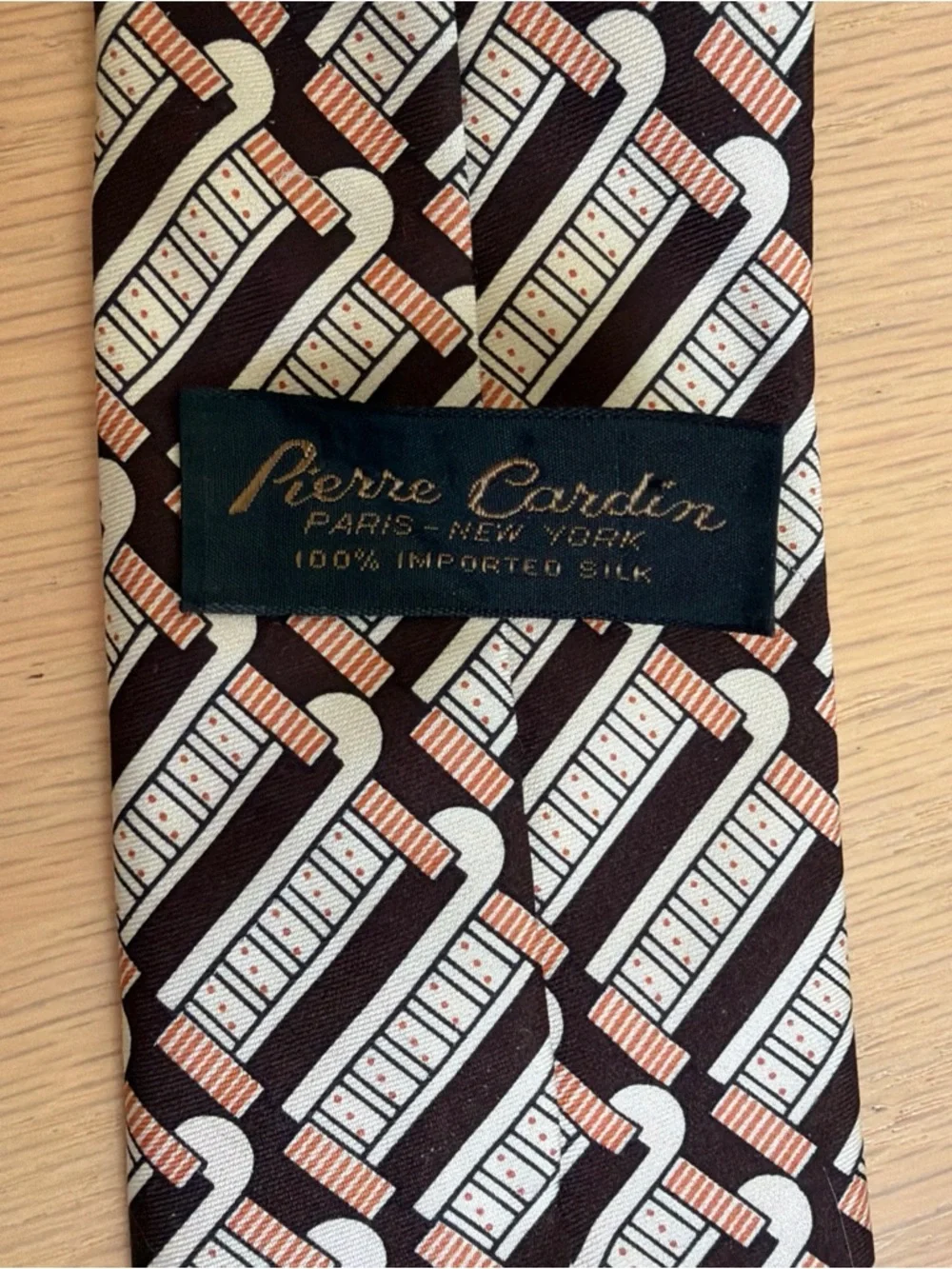 Vintage Pierre Cardin Silk Tie Brown Mid Century Print